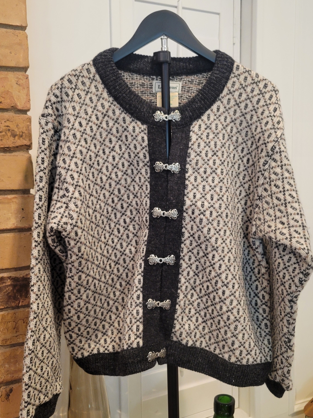 Vintage L.L.Bean Norwegian Wool Patterned Cardigan with Decorative Clasps